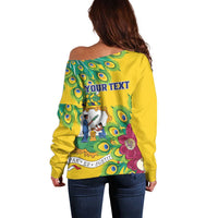 Personalized Saint Vincent and the Grenadines Off Shoulder Sweater Stylized Peacock Feather Royal