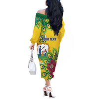 Personalized Saint Vincent and the Grenadines Off The Shoulder Long Sleeve Dress Stylized Peacock Feather Royal