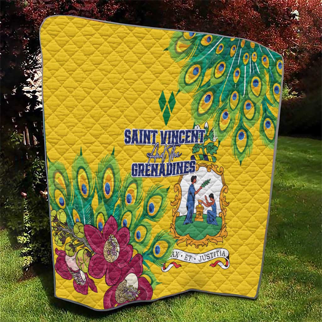 Saint Vincent and the Grenadines Quilt Stylized Peacock Feather Royal - Wonder Print Shop