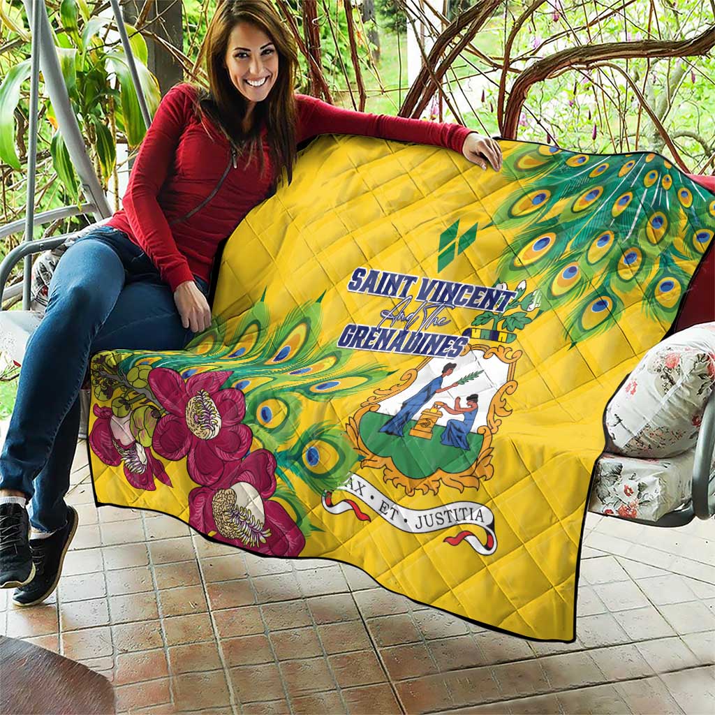 Saint Vincent and the Grenadines Quilt Stylized Peacock Feather Royal - Wonder Print Shop