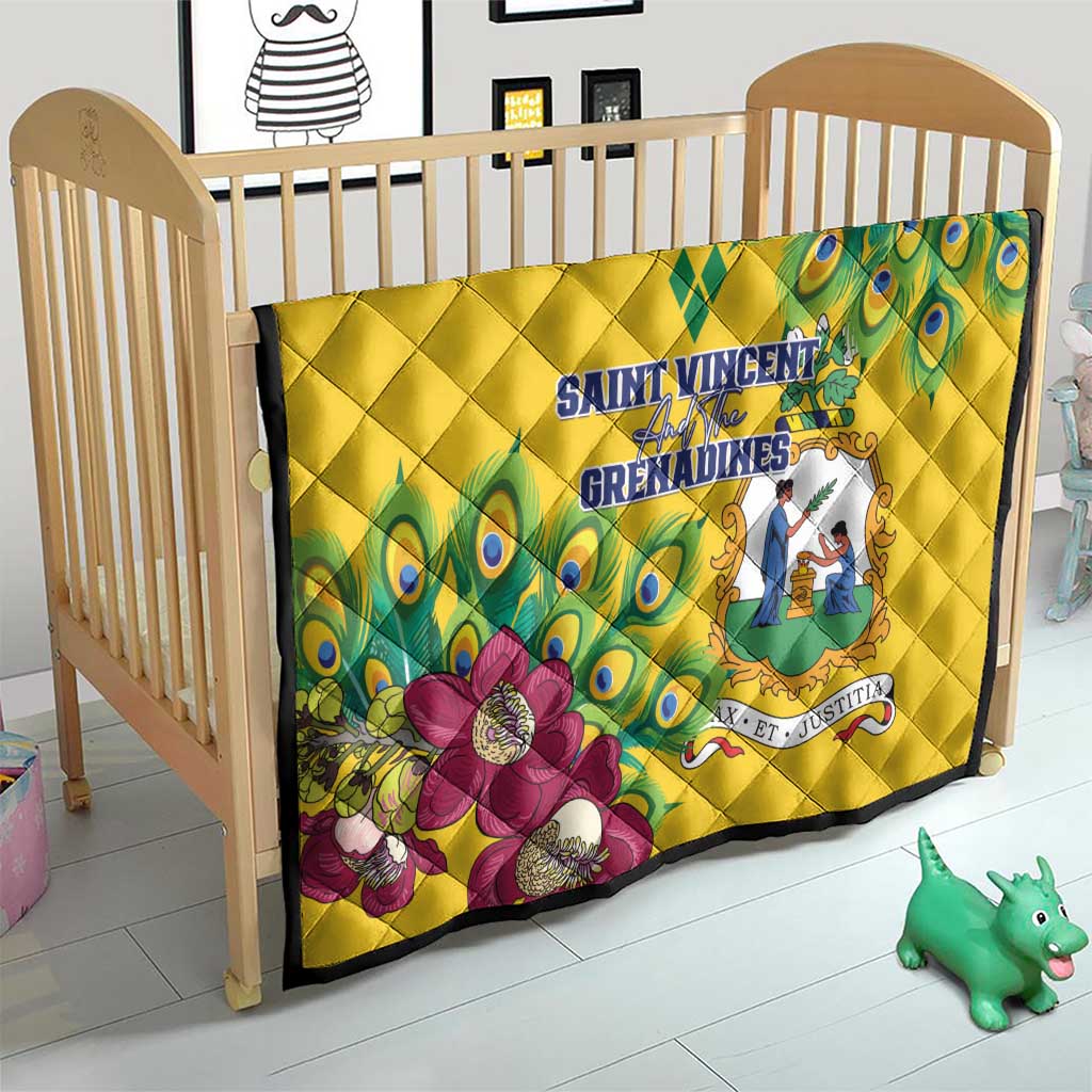 Saint Vincent and the Grenadines Quilt Stylized Peacock Feather Royal - Wonder Print Shop