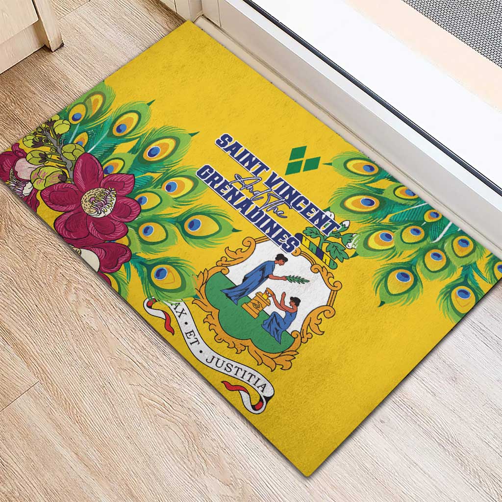 Saint Vincent and the Grenadines Rubber Doormat Stylized Peacock Feather Royal - Wonder Print Shop