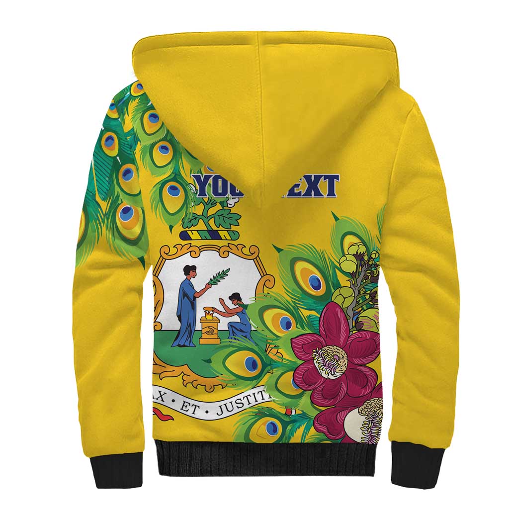Personalized Saint Vincent and the Grenadines Sherpa Hoodie Stylized Peacock Feather Royal - Wonder Print Shop