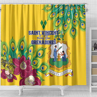 Saint Vincent and the Grenadines Shower Curtain Stylized Peacock Feather Royal - Wonder Print Shop