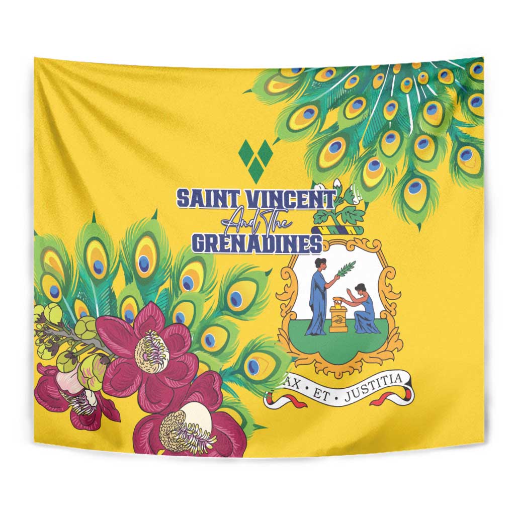 Saint Vincent and the Grenadines Tapestry Stylized Peacock Feather Royal - Wonder Print Shop