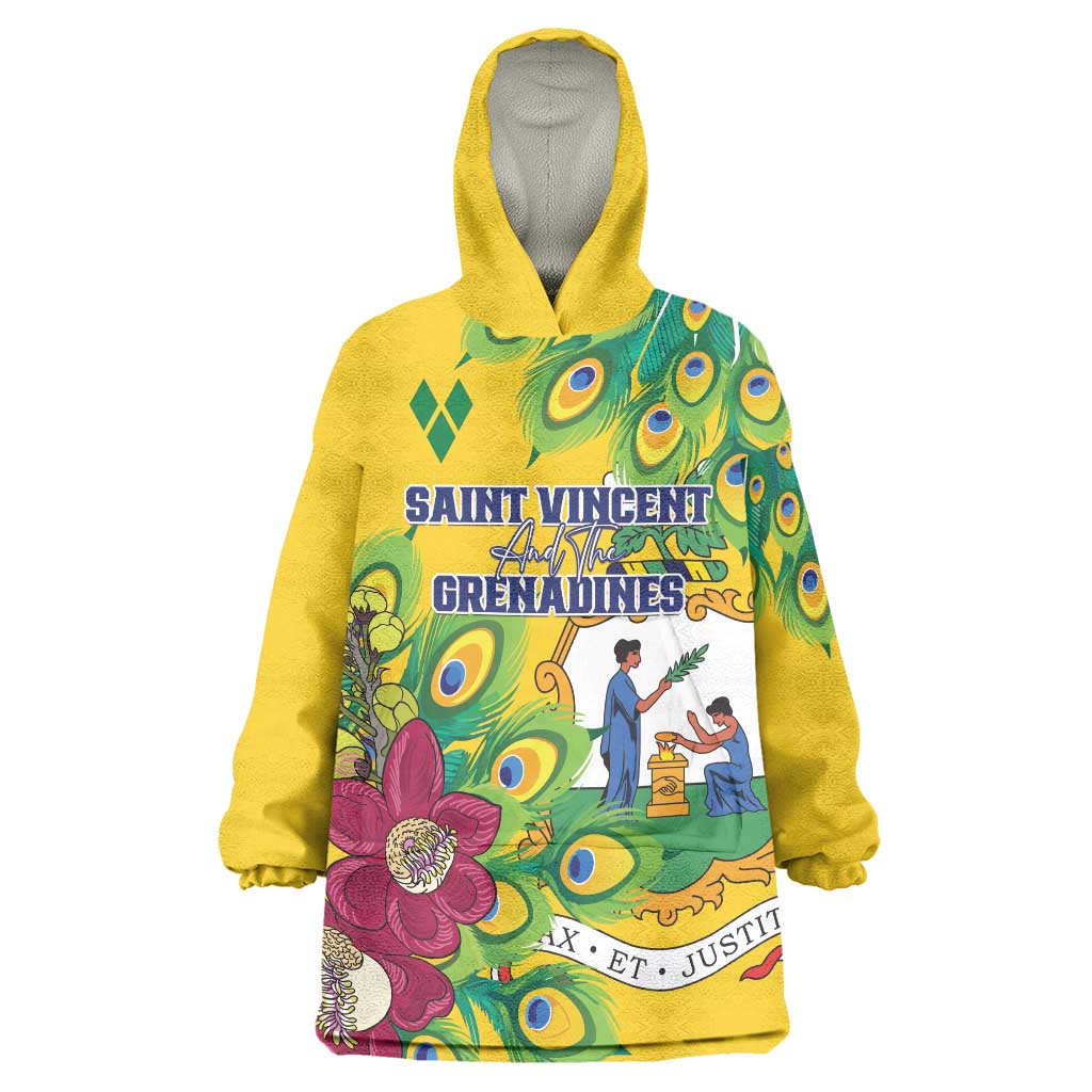 Personalized Saint Vincent and the Grenadines Wearable Blanket Hoodie Stylized Peacock Feather Royal - Wonder Print Shop