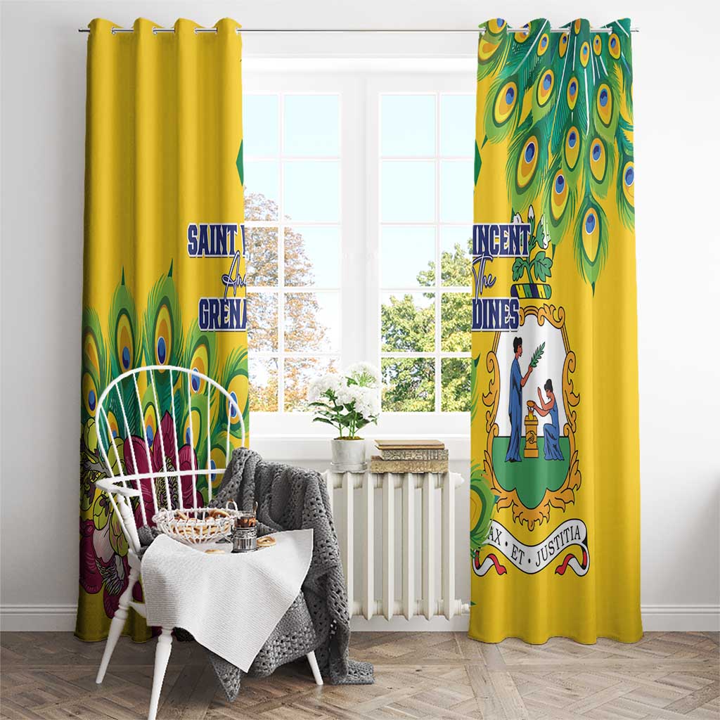 Saint Vincent and the Grenadines Window Curtain Stylized Peacock Feather Royal - Wonder Print Shop