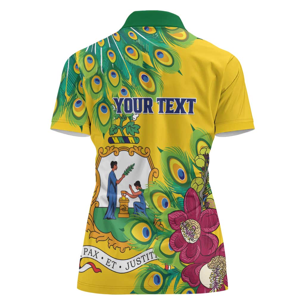 Personalized Saint Vincent and the Grenadines Women Polo Shirt Stylized Peacock Feather Royal - Wonder Print Shop