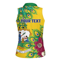 Personalized Saint Vincent and the Grenadines Women Sleeveless Polo Shirt Stylized Peacock Feather Royal - Wonder Print Shop