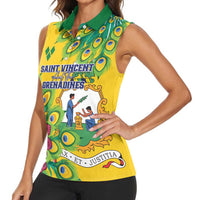 Personalized Saint Vincent and the Grenadines Women Sleeveless Polo Shirt Stylized Peacock Feather Royal - Wonder Print Shop