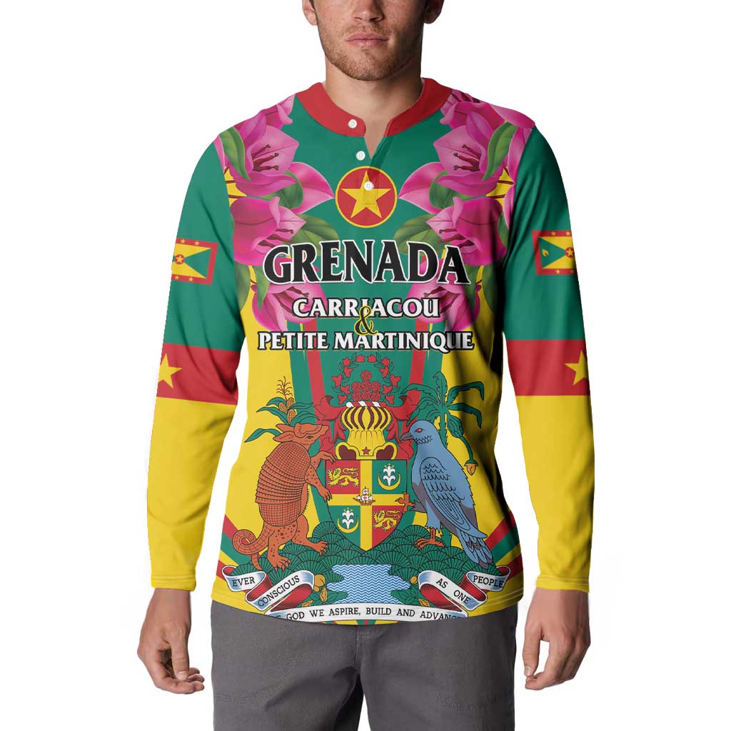 Personalized Carriacou and Petite Martinique Button Sweatshirt Bougainvillea Flowers