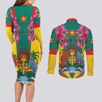 Personalized Carriacou and Petite Martinique Couples Matching Long Sleeve Bodycon Dress and Long Sleeve Button Shirt Bougainvillea Flowers