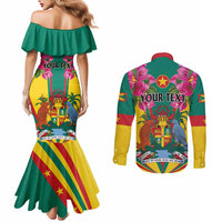 Personalized Carriacou and Petite Martinique Couples Matching Mermaid Dress and Long Sleeve Button Shirt Bougainvillea Flowers