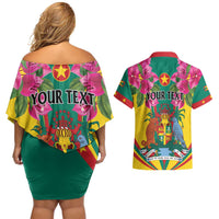 Personalized Carriacou and Petite Martinique Couples Matching Off Shoulder Short Dress and Hawaiian Shirt Bougainvillea Flowers