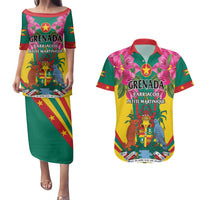 Personalized Carriacou and Petite Martinique Couples Matching Puletasi and Hawaiian Shirt Bougainvillea Flowers