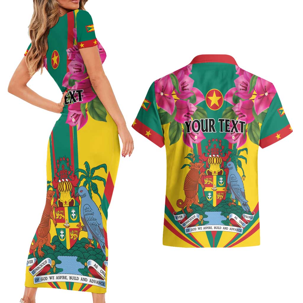 Personalized Carriacou and Petite Martinique Couples Matching Short Sleeve Bodycon Dress and Hawaiian Shirt Bougainvillea Flowers