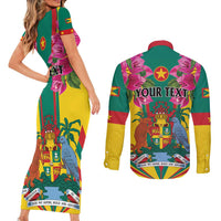Personalized Carriacou and Petite Martinique Couples Matching Short Sleeve Bodycon Dress and Long Sleeve Button Shirt Bougainvillea Flowers
