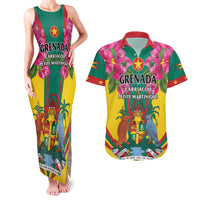 Personalized Carriacou and Petite Martinique Couples Matching Tank Maxi Dress and Hawaiian Shirt Bougainvillea Flowers