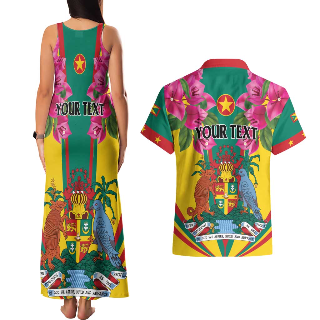 Personalized Carriacou and Petite Martinique Couples Matching Tank Maxi Dress and Hawaiian Shirt Bougainvillea Flowers