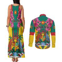 Personalized Carriacou and Petite Martinique Couples Matching Tank Maxi Dress and Long Sleeve Button Shirt Bougainvillea Flowers