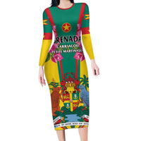 Personalized Carriacou and Petite Martinique Family Matching Long Sleeve Bodycon Dress and Hawaiian Shirt Bougainvillea Flowers