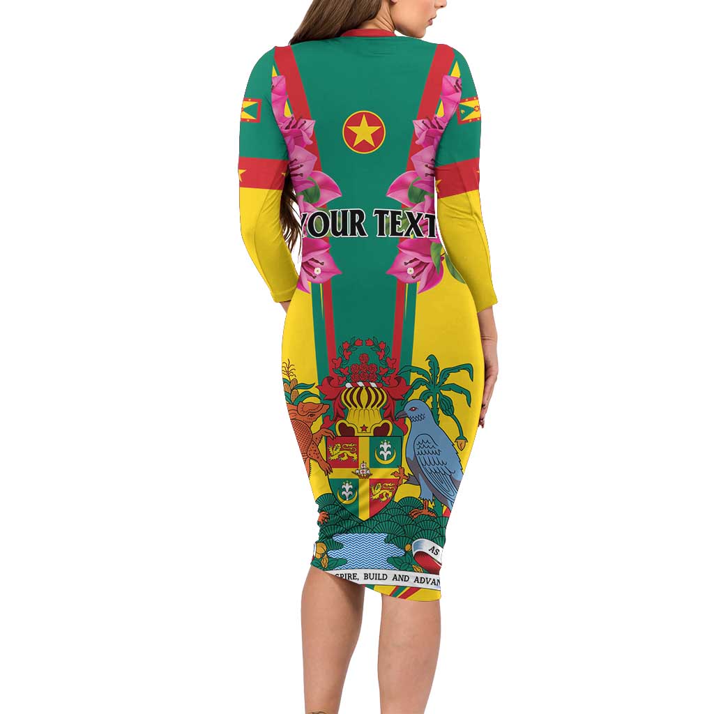 Personalized Carriacou and Petite Martinique Family Matching Long Sleeve Bodycon Dress and Hawaiian Shirt Bougainvillea Flowers