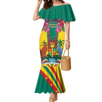 Personalized Carriacou and Petite Martinique Family Matching Mermaid Dress and Hawaiian Shirt Bougainvillea Flowers