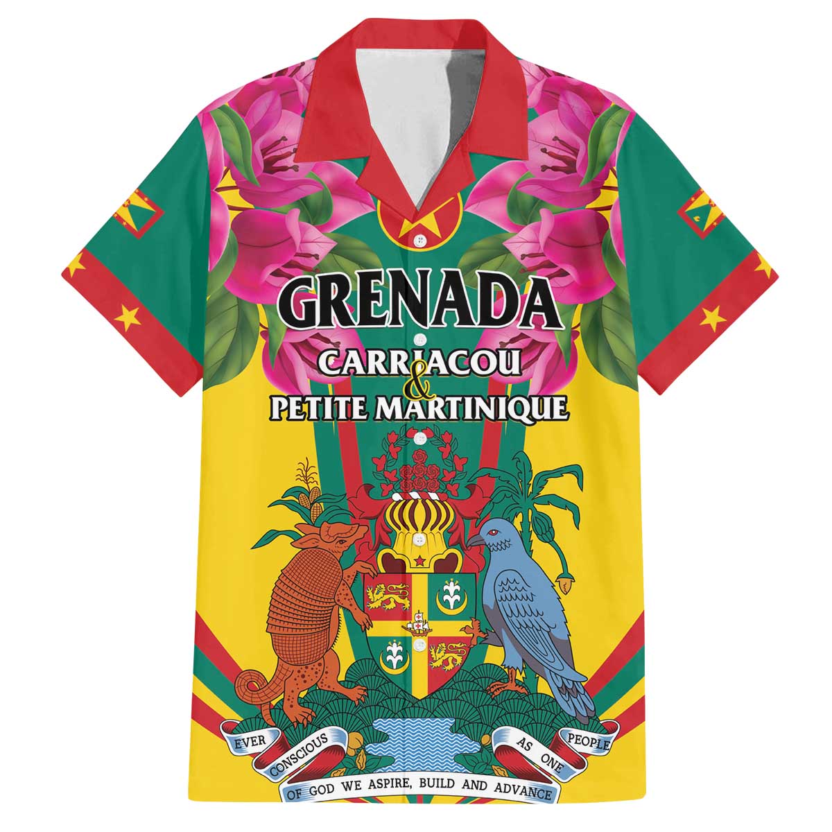 Personalized Carriacou and Petite Martinique Family Matching Off The Shoulder Long Sleeve Dress and Hawaiian Shirt Bougainvillea Flowers