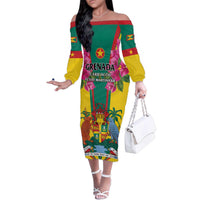 Personalized Carriacou and Petite Martinique Family Matching Off The Shoulder Long Sleeve Dress and Hawaiian Shirt Bougainvillea Flowers