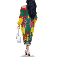 Personalized Carriacou and Petite Martinique Family Matching Off The Shoulder Long Sleeve Dress and Hawaiian Shirt Bougainvillea Flowers