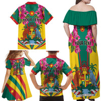 Personalized Carriacou and Petite Martinique Family Matching Off Shoulder Maxi Dress and Hawaiian Shirt Bougainvillea Flowers