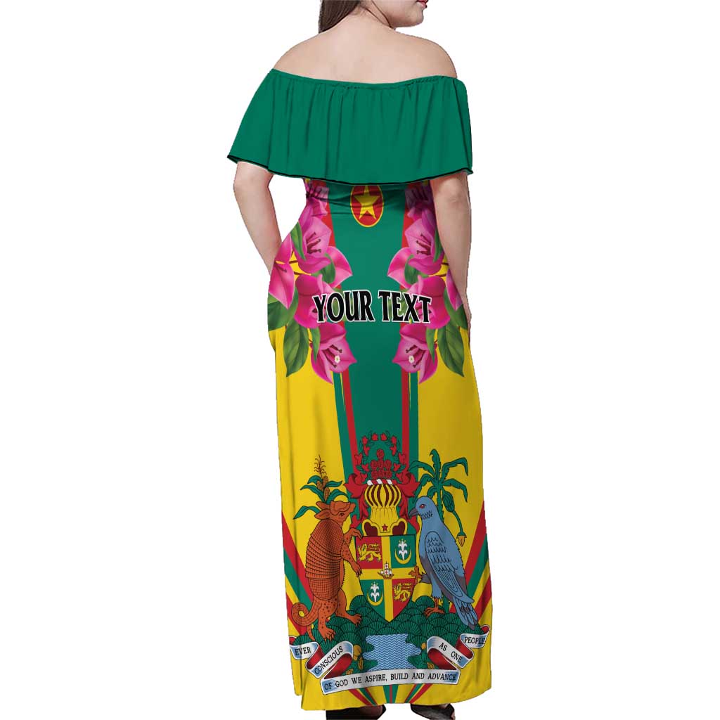 Personalized Carriacou and Petite Martinique Family Matching Off Shoulder Maxi Dress and Hawaiian Shirt Bougainvillea Flowers