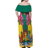 Personalized Carriacou and Petite Martinique Family Matching Off Shoulder Maxi Dress and Hawaiian Shirt Bougainvillea Flowers