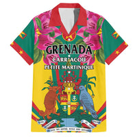 Personalized Carriacou and Petite Martinique Family Matching Off Shoulder Short Dress and Hawaiian Shirt Bougainvillea Flowers