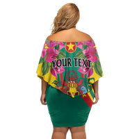 Personalized Carriacou and Petite Martinique Family Matching Off Shoulder Short Dress and Hawaiian Shirt Bougainvillea Flowers