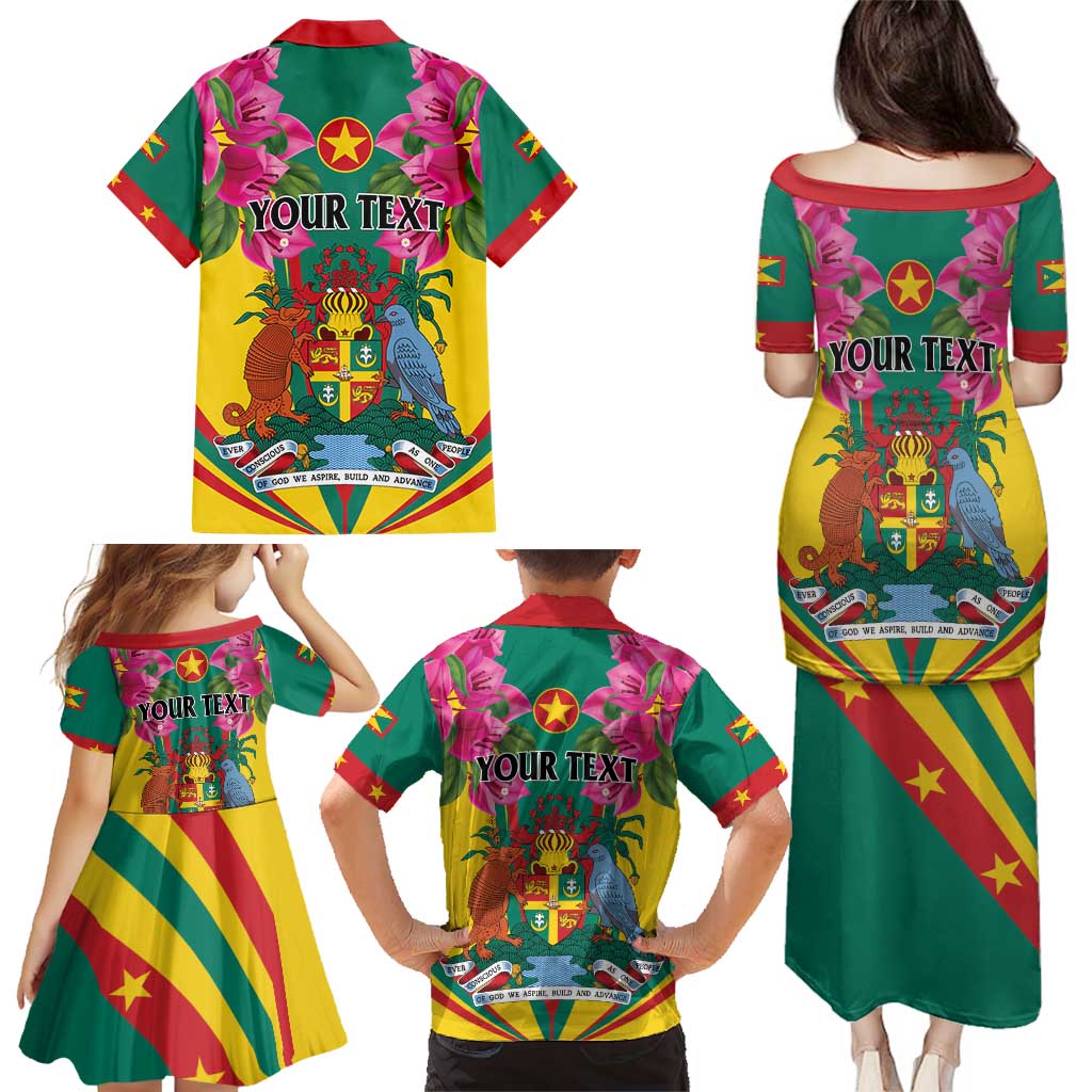 Personalized Carriacou and Petite Martinique Family Matching Puletasi and Hawaiian Shirt Bougainvillea Flowers