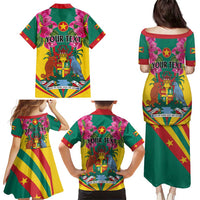 Personalized Carriacou and Petite Martinique Family Matching Puletasi and Hawaiian Shirt Bougainvillea Flowers