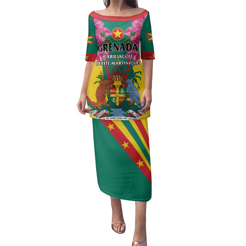 Personalized Carriacou and Petite Martinique Family Matching Puletasi and Hawaiian Shirt Bougainvillea Flowers