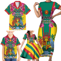 Personalized Carriacou and Petite Martinique Family Matching Short Sleeve Bodycon Dress and Hawaiian Shirt Bougainvillea Flowers