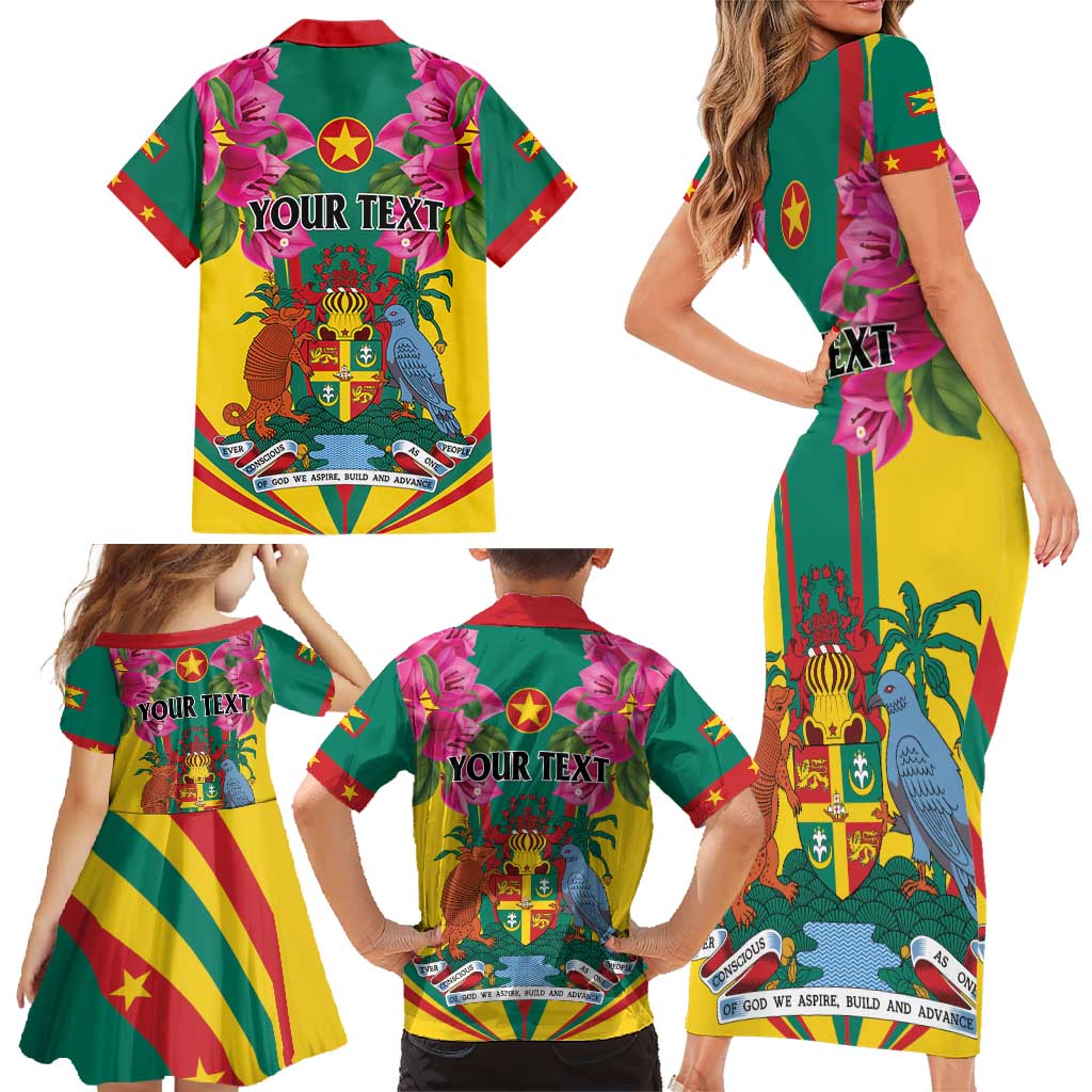 Personalized Carriacou and Petite Martinique Family Matching Short Sleeve Bodycon Dress and Hawaiian Shirt Bougainvillea Flowers