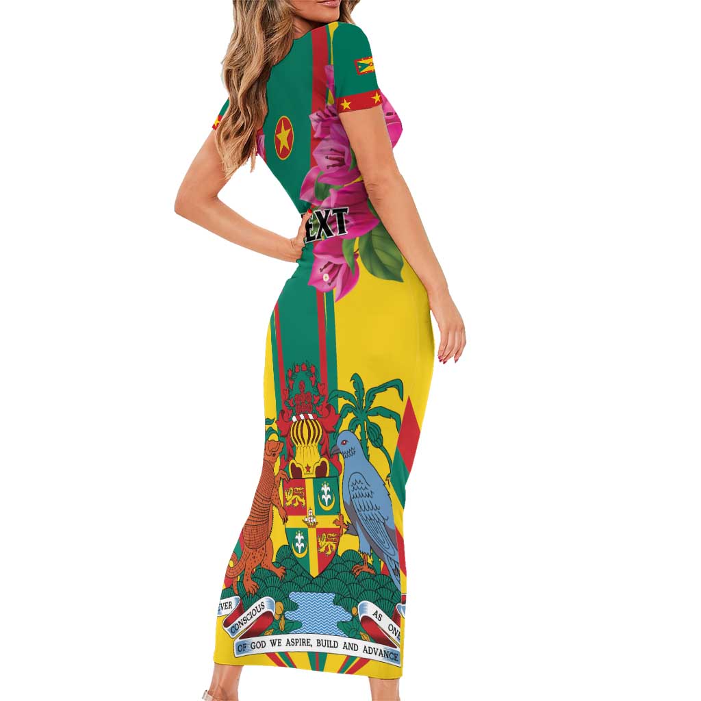 Personalized Carriacou and Petite Martinique Family Matching Short Sleeve Bodycon Dress and Hawaiian Shirt Bougainvillea Flowers