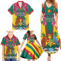Personalized Carriacou and Petite Martinique Family Matching Summer Maxi Dress and Hawaiian Shirt Bougainvillea Flowers