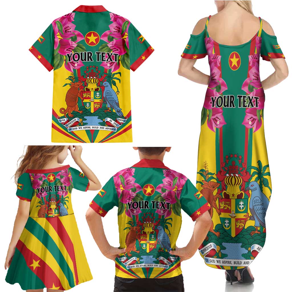 Personalized Carriacou and Petite Martinique Family Matching Summer Maxi Dress and Hawaiian Shirt Bougainvillea Flowers