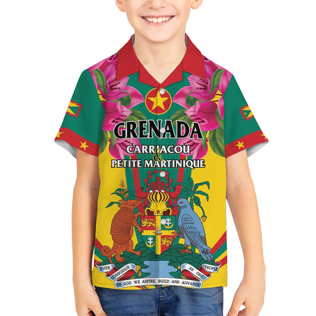 Personalized Carriacou and Petite Martinique Family Matching Summer Maxi Dress and Hawaiian Shirt Bougainvillea Flowers