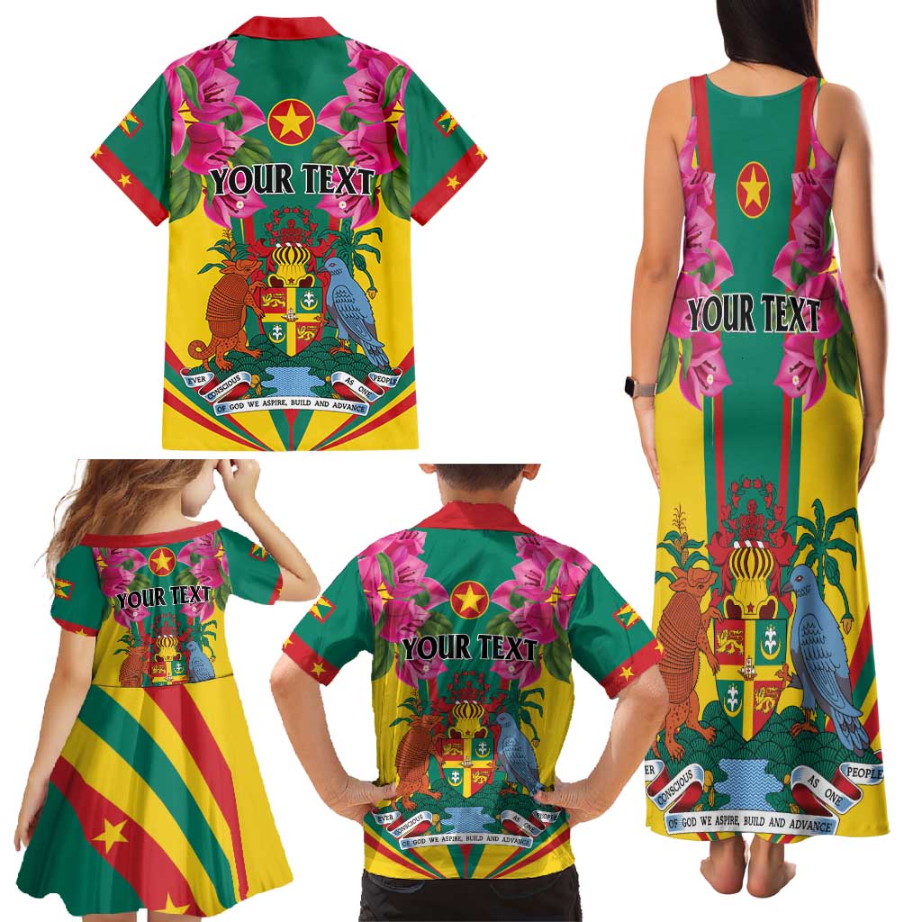 Personalized Carriacou and Petite Martinique Family Matching Tank Maxi Dress and Hawaiian Shirt Bougainvillea Flowers