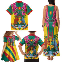 Personalized Carriacou and Petite Martinique Family Matching Tank Maxi Dress and Hawaiian Shirt Bougainvillea Flowers