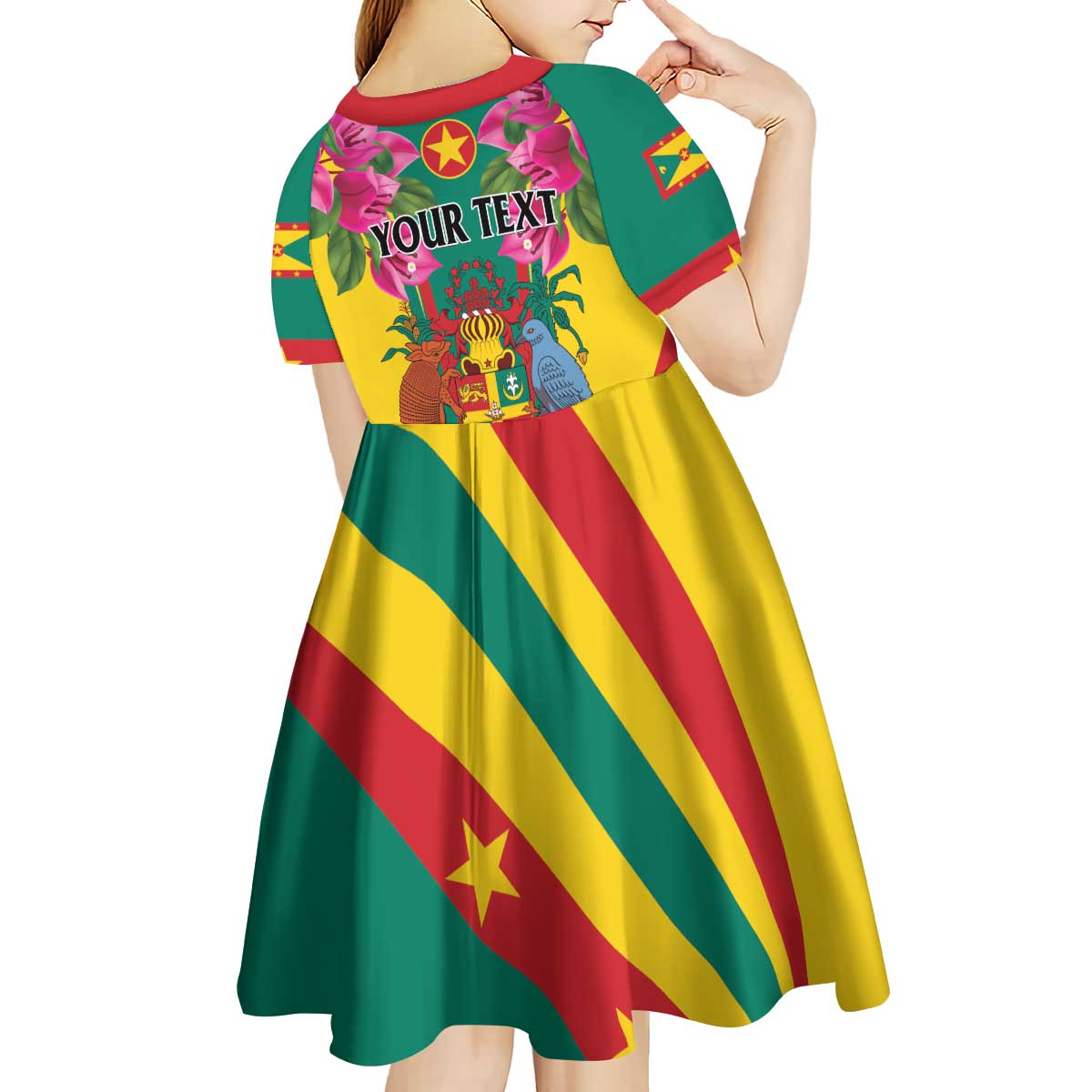 Personalized Carriacou and Petite Martinique Kid Short Sleeve Dress Bougainvillea Flowers