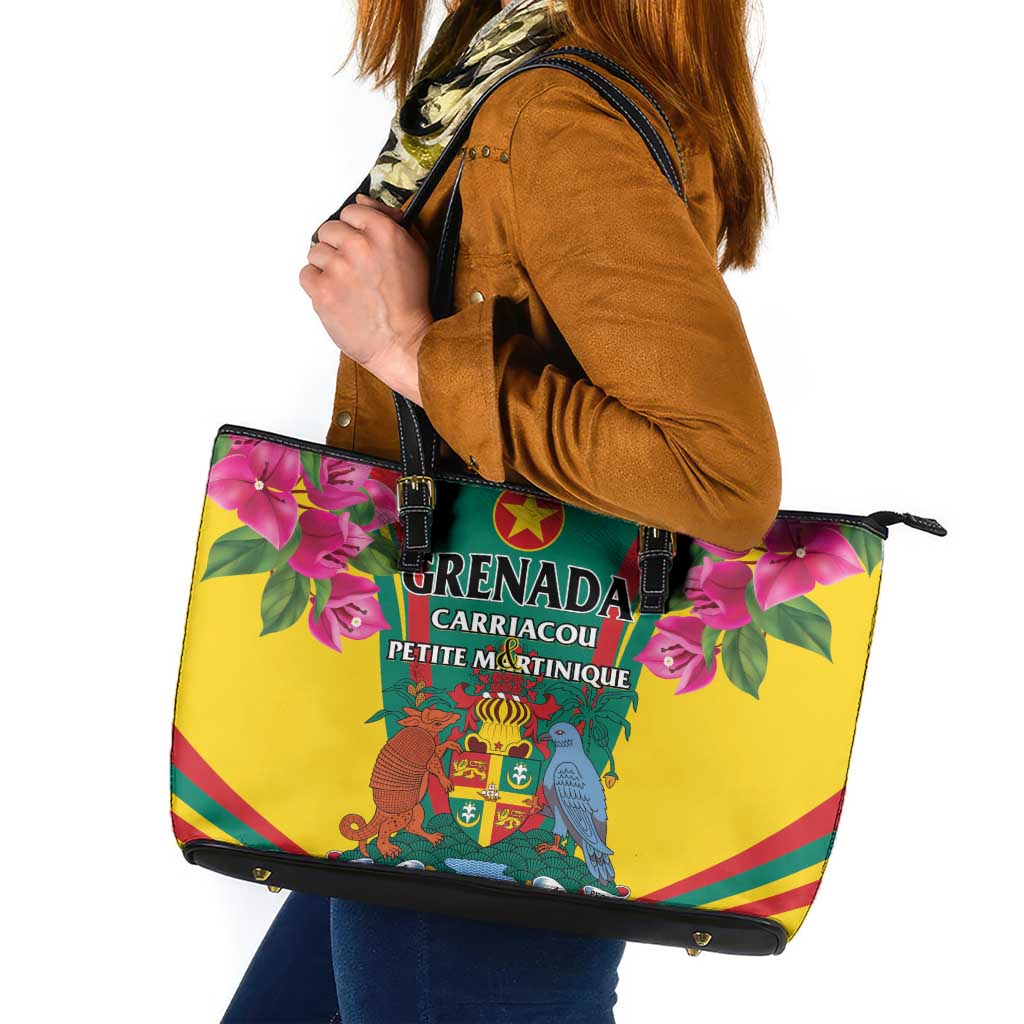Carriacou and Petite Martinique Leather Tote Bag Bougainvillea Flowers