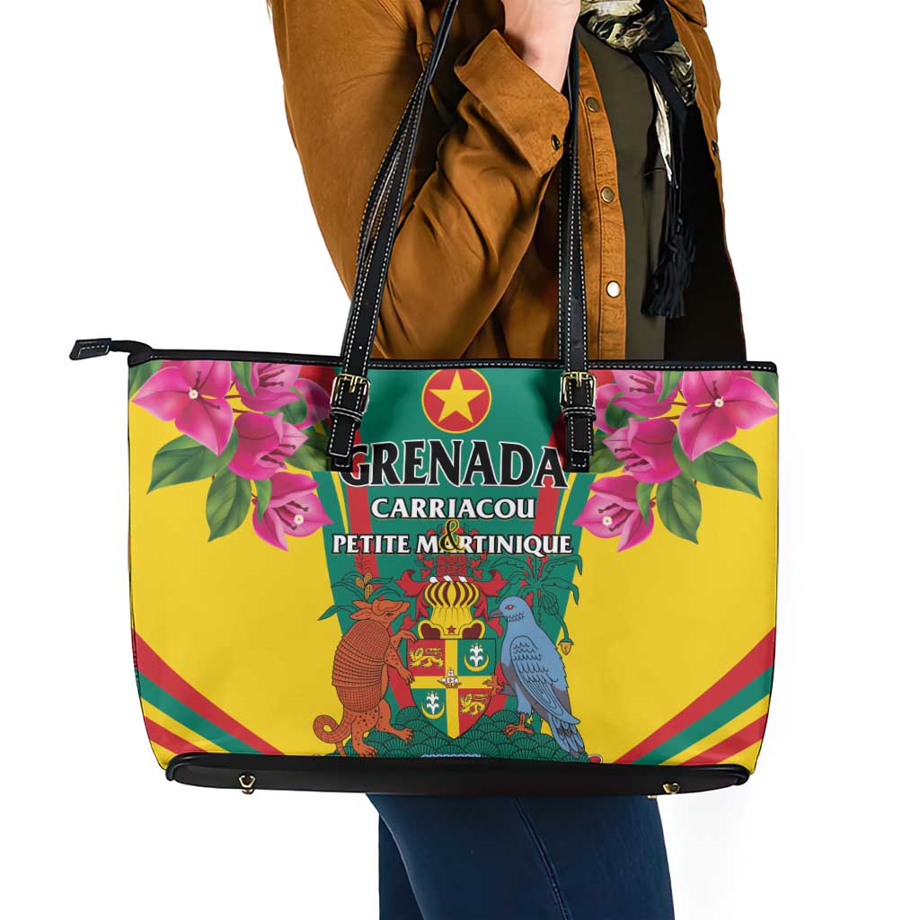 Carriacou and Petite Martinique Leather Tote Bag Bougainvillea Flowers