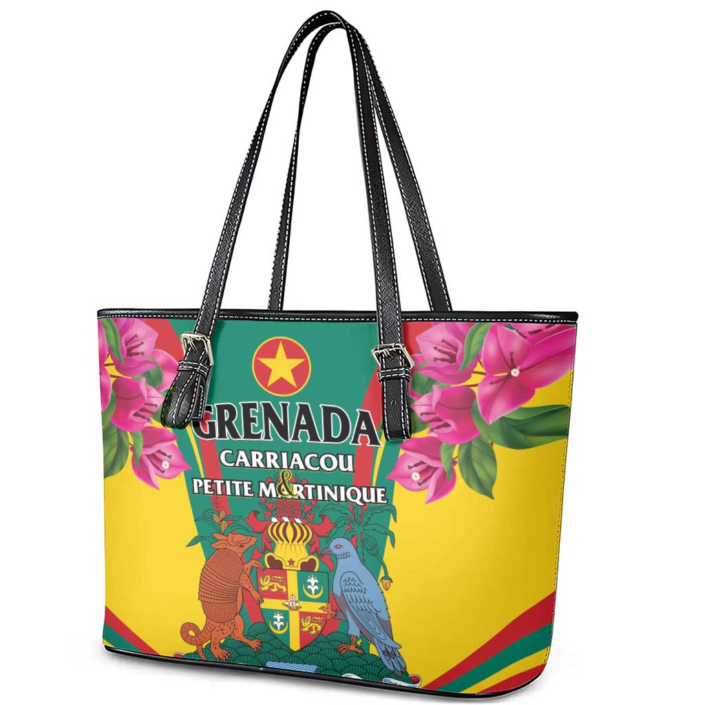 Carriacou and Petite Martinique Leather Tote Bag Bougainvillea Flowers